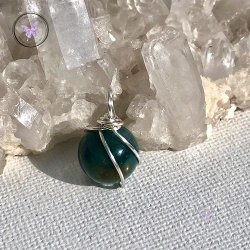 Moss Agate Silver Wire Sphere Pendant